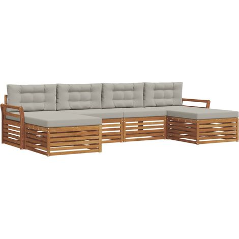 Ensembles de canapés avec coussin 6 pcs Salon de jardin Gris Naturel et Clair (1/5)