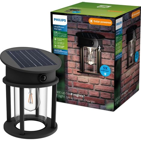 Geri Applique solaire murale extérieur, Ampoule solaire remplaçable, Détecteur de mouvement, 4000K, noir (1/5)