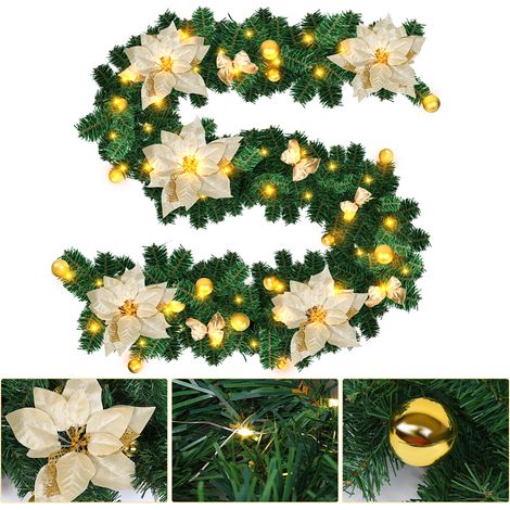 TolleTour Ghirlanda natalizia artificiale, 2.7 m, 50 LED bianco caldo, con palline, fiocchi di neve e nastri, a batterie - per interni ed esterni riparati, d... (1/5)