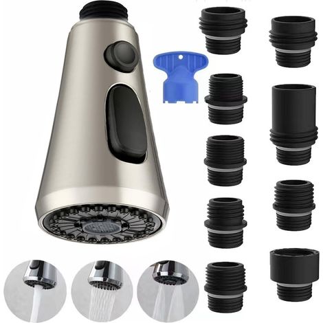 Tête de Douchette de Remplacement pour Robinet de Cuisine, 3 Fonctions avec 9 Adaptateurs (1/5)