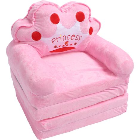 Chaise pour tout-petits filles enfants mignon princesse diadème dépliable canapé-lit coussin de sol accoudoir canapé sieste jouer dormir lecture rose 4 plis (1/5)