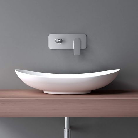 doporro Rubinetto Cascata Parete,Miscelatore da Bagno Lavabo Muro in Ottone Cromato WA118, Argento
