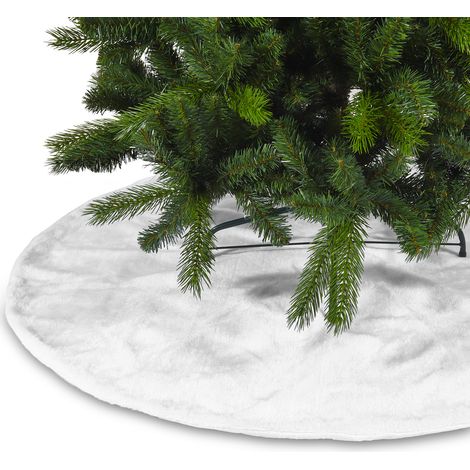 Jupe de sapin de Noël en fausse fourrure de lapin blanche de 119 cm (47 pouces), douce et réutilisable, pour une décoration de sapin de Noël festive. (1/3)