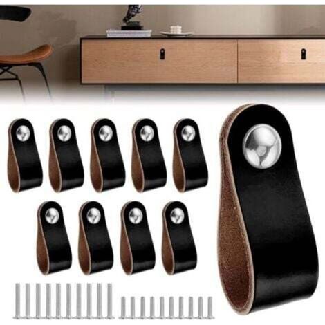 Set di 10 maniglie in pelle per mobili, maniglie di ricambio per valigie con viti, adatte per cucina, camera da letto, armadio, soggiorno (1/4)