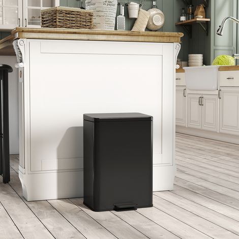 Poubelle de 20 L à pédale avec couvercle à fermeture douce, pédale, seau intérieur amovible noir mat, 34,2 x 30,6 x 44,2 cm (1/5)