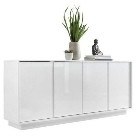 Les Tendances – Buffet moderne blanc laqué brillant 4 portes 180x43x79cm – Design italien élégant – Rangement pratique avec étagères – Pour salon et salle à manger (1/5)