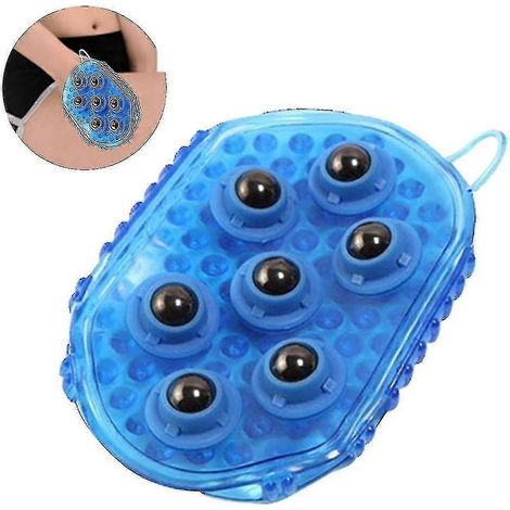 Gant de massage en forme de paume, brosse de bain de massage avec 7 rouleaux métalliques