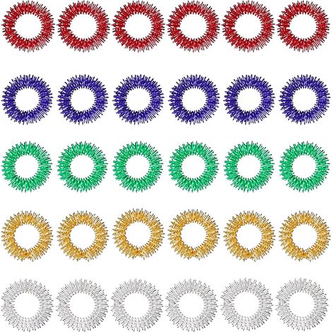 Lot de 30 anneaux sensoriels à picots pour les doigts, anneaux d'acupression pour adolescents, adultes et pour soulager le stress et masser pendant l'allaitement. (1/5)