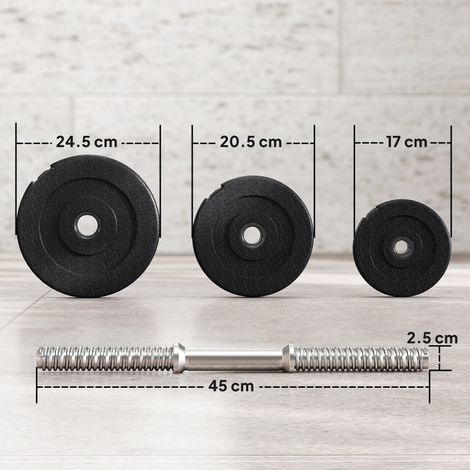 Haltères réglables, lot de 2, total 40 kg, avec 12 disques et poignées antidérapantes, acier et plastique, noires (1/5)