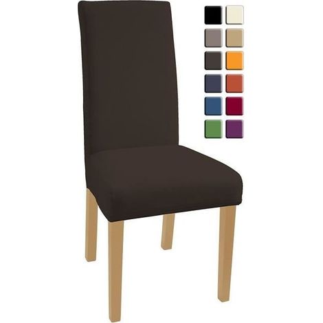 Housse de chaise - Stretch - Lot de 6 - Marron - Bi-élastique - Lavable (1/4)