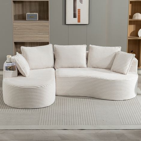 Divano modulare 3 posti in velluto a coste con portabicchieri, tasche laterali e cuscini, beige (1/5)