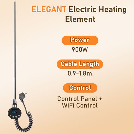 TolleTour Résistance chauffante 900W pour radiateur, commande WiFi par appli, G1/2, 4 modes, sécurité enfant, anthracite (1/5)