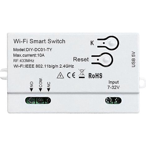 Interrupteur intelligent Tuya WiFi avec minuterie DIY 1 canal 7-32 V USB 5 V 2,4 GHz WiFi, module domotique Smartlife compatible avec Alexa, Google Home et IFTTT (1/5)