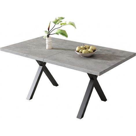 ELVMI Esstisch mit Kreuzgestell, 1 Platte, für Esszimmer und Wohnzimmer, aus MDF, Grau und Schwarz, 140 x 80 x 76 cm (1/5)