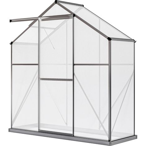 6 x 2.5ft Polycarbonate Greenhouse Walk-In Green House Rain Gutter, Sliding Door, Window, Foundation, Dark Grey (1/5)