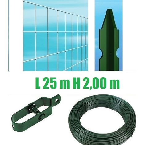Recinzione Completa Eco 25mt Lineari Rete Metallica Zincata (Rete h200 cm) (Maglia:mm50X75) con Paletti Plastificati nel Cemento (1/2)