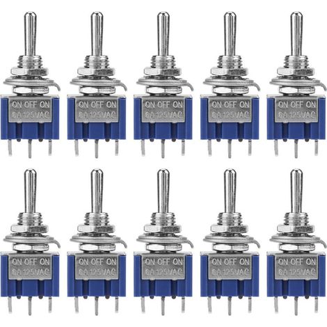 10 pièces sur OFF sur Mini interrupteur à bascule SPDT 3 positions 3 broches 6mm 6A 125VAC (1/5)