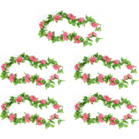 de 5 roses artificielles en soie rose foncé pour la