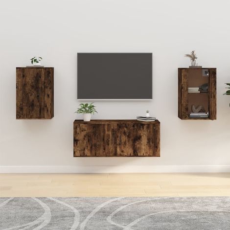 2 pcs Meubles TV muraux, Banc TV, Meuble TV suspendu, Lowboard chêne fumé 40x34,5x60 cm YHJ93230 (1/5)