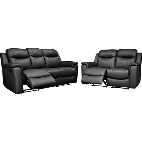 Divano 3+2 posti relax con ripiano bar in cuoio Nero - EVASION (1/4)