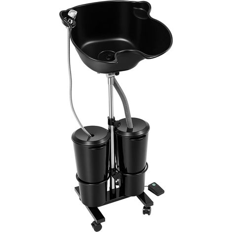 HAUTOUR Lavabo mobile pour coiffeur avec 2 seaux d'eau, lavabo professionnel réglable en hauteur 1.05-1.4m, bac à shampoing, portable bac à shampoing, pour coiffeurs, seniors et femmes (1/5)