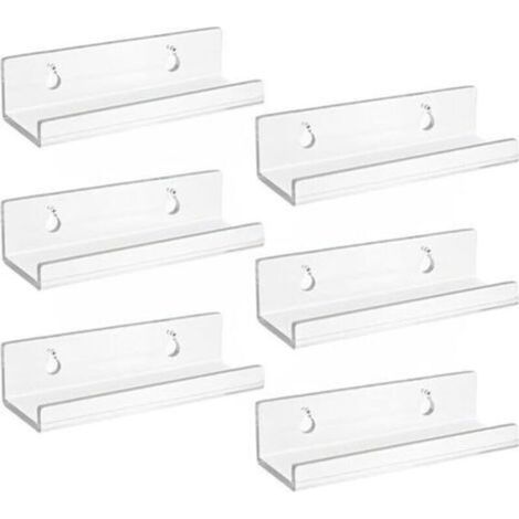 Lot de 6 Support Vinyle Mural en Acrylique Transparent, Etagere Transparente, Petite Etagere Murale, Étagère Murale Flottantes pour Vinyle, Panneaux, Photos, Livres (10 x 3,5 x 3 cm) (1/4)