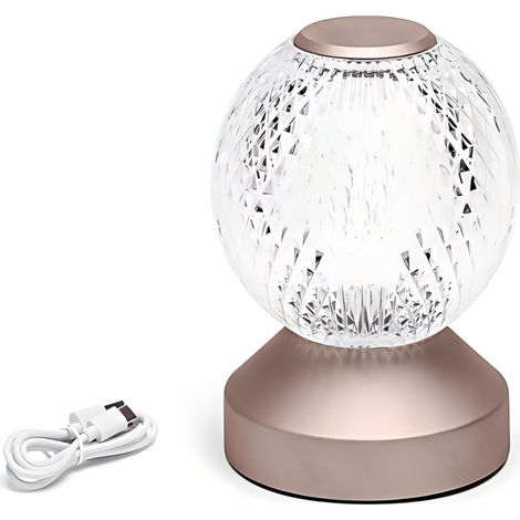 Lampe de table décorative avec boule de cristal et base en or rose, température de couleur réglable de 2700 à 6500 K, pour la décoration (1/3)