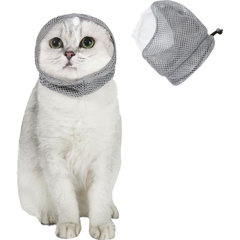 Muselière pour Chat avec Maille Respirante, Masque Anti-léchage de Chaton, Couvre-tête Anti-Morsure pour Le Toilettage des Chats, la Coupe des Ongles, Le Bain (1/5)