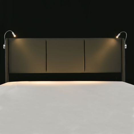 Cama doble 160x200 cm gris en PU con canapé abatible, luz de lectura y USB MODENUIT (1/5)