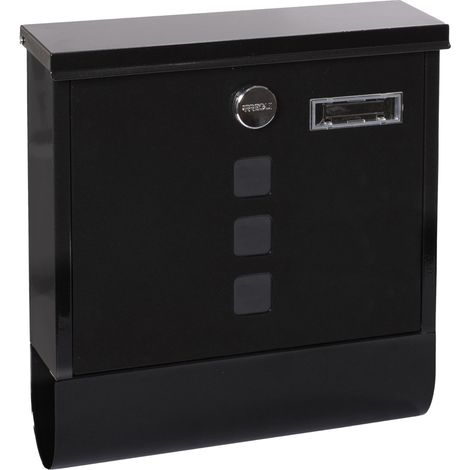Boîte aux Lettres Individuelle en Acier avec Porte-journaux, Taille M (Format A4), Boîte aux Lettres avec Serrure Couverte, Porte-carte et Porte-journaux, Noir (1/5)