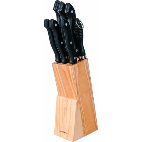 TrAdE Shop Traesio - Set Ceppo Coltelli In Acciaio Inox Da Cucina 8 Pezzi Con Stand Portacoltelli In Legno -
