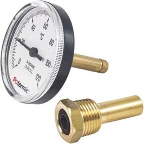 Termómetro Horizontal Inmersión con Vaina de Latón - 65mm Ø - Potermic