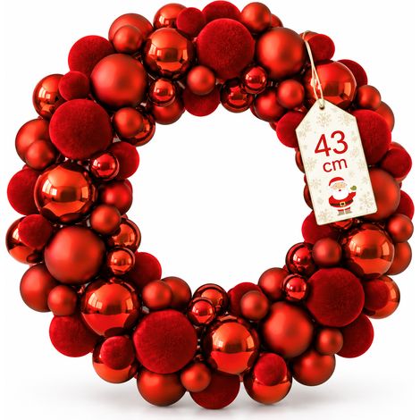 Corona Ghirlanda di Natale Rosso 43 cm Decorazione Natalizia da Porta e Parete (1/5)