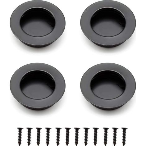 4 Pieces Round Recessed Handles, 40 mm Stainless Steel Sliding Door Handle, Black Furniture Handles can be Used for Drawers, Cabinets, Custom Furniture (1/5)