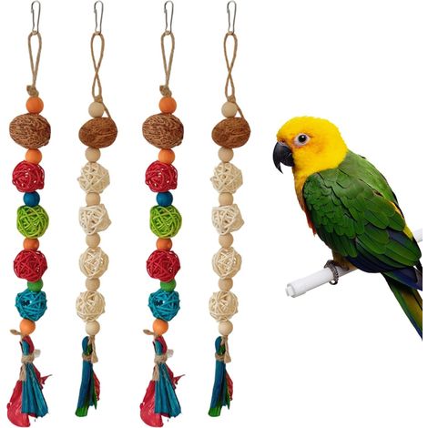 4 PCS Budgie Toys, Cockatiel Toy Hanging Training Bird Chew Toys Multicolor Foraging Shredder Toy Birds Cage Accessories for Parakeets Conures (1/5)