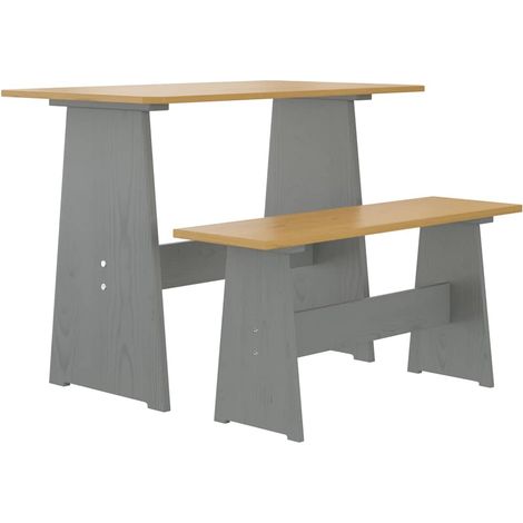 vidaXL Mesa de comedor con banco REINE madera maciza pino marrón gris (1/5)