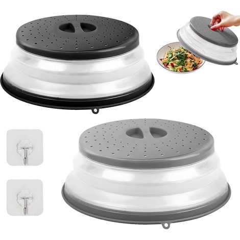 Cloche Micro Onde Sans BPA, 2 Pièces Couvercle Micro Ondes avec 2 Crochets, Anti Vapeur et Fonction Passoire (2, B, 27CM) (1/5)
