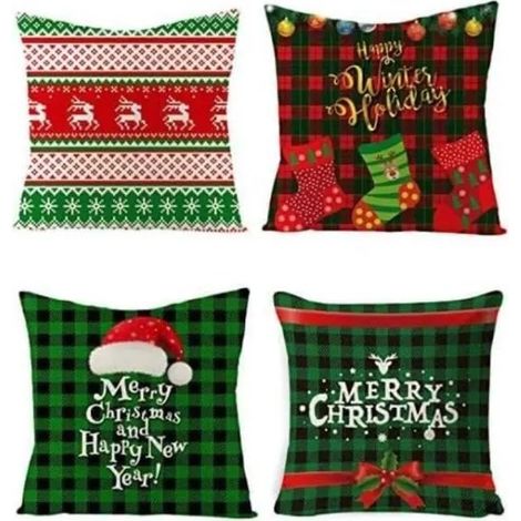 Housse de coussin - Noël - Multicolore - 45x45 CM - Lin - Décoration intérieure (1/4)