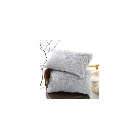 Lot de 2 taies d'oreiller en fausse fourrure douce et pelucheuse, 20x27 pouces (gris clair), avec fermeture éclair. (1/3)