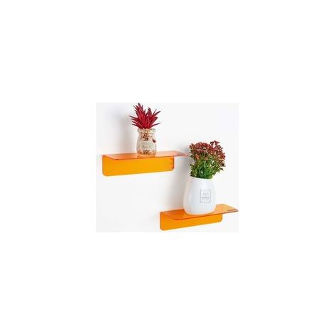 Etagere Murale sans Percage Lot de 2, Agrandissez Facilement l'espace Mural - Petite Etagere Murale Collante en Acrylique pour Chambre, Salle de Bains, Cuisine, avec Clips Câble (Orange) (1/5)