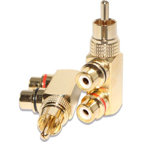 Lotus AV-Audio-/Video-Adapter aus vergoldetem Reinkupfer, Stecker auf 2 Cinch-Buchsen, Dreiwege-Splitter (1/4)