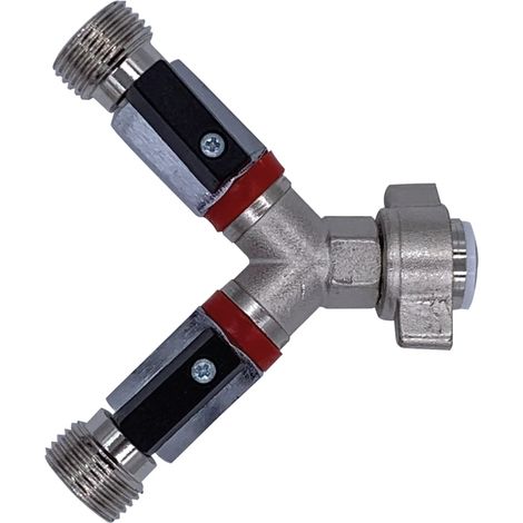 Llave de paso - 2 líneas, para reductor de presión, Tamaños de hilo: 1 x 3/4 rosca hembra y 2 x 3/4 rosca macho (1/2)