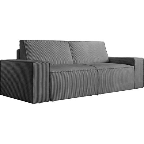 Vente-Unique – Canapé droit 3 places en velours côtelé gris anthracite – Déhoussable avec accoudoirs – Garnissage mousse polyuréthane – Fabrication éco-responsable (1/4)