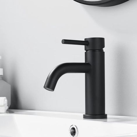 Rubinetto da bagno nero, monocomando, miscelatore, miscelatore per lavabo, rubinetto per lavabo di piccole dimensioni. (1/2)