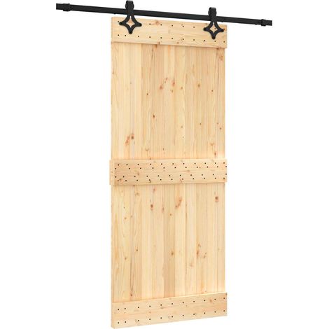 Sliding Door Natural and Black 90 x 210 cm Solid Pine Wood vidaXL (1/5)