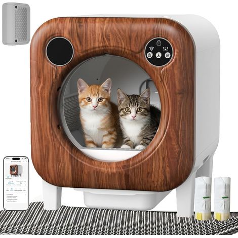 XXL 90L Anti-Pinch Cat Litter Tray with App Control, Automatic Cat Litter Tray with Mat, Trash Bags and Step Stool - Triple Sensors and Odour Control (1/5)