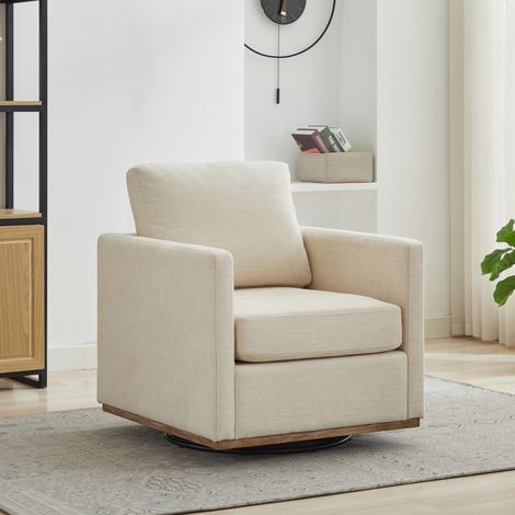 Fauteuil pivotant rembourré quatre places, fauteuil confortable, fauteuil club 360° et chaise longue avec accoudoirs pour salon, chambre, appartement et chambre d'enfant, BEIGE