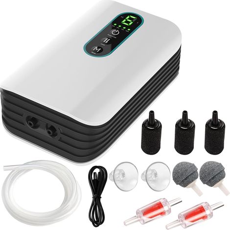 Pompe à air d'aquarium – Double pompe à oxygène portable rechargeable, silencieuse et économe en énergie, débit réglable, idéale pour la pêche en plein air, l'alimentation de secours et le