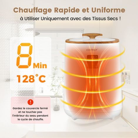 Chauffe-serviettes blanc 18 L avec affichage LED, arrêt automatique et porte-disque parfumé pour salle de bain, spa et maison (1/5)