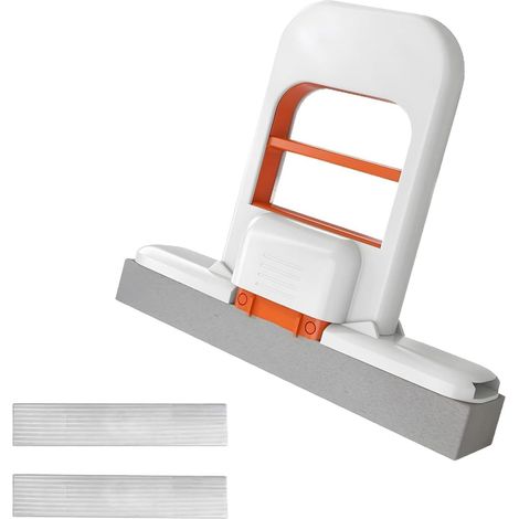 Mini mocio portatile, mini mocio pieghevole da tavolo per pulizia a secco e a umido, spugna riutilizzabile per la pulizia di superfici di cucina, bagno e tavolo, arancione e bianco (1/5)